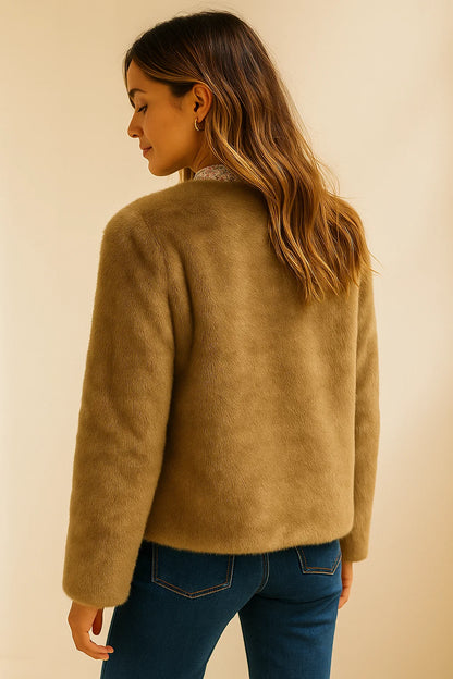 Veste Fausse Fourrure kaki