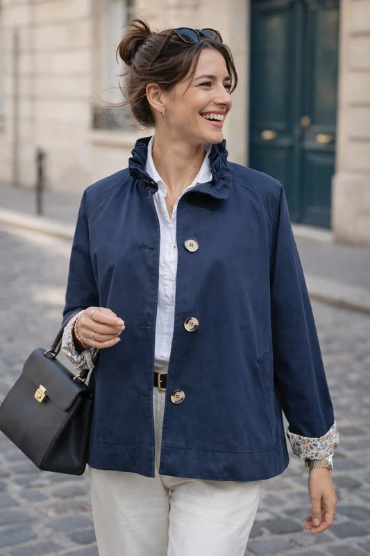 Veste Marine Col Volanté