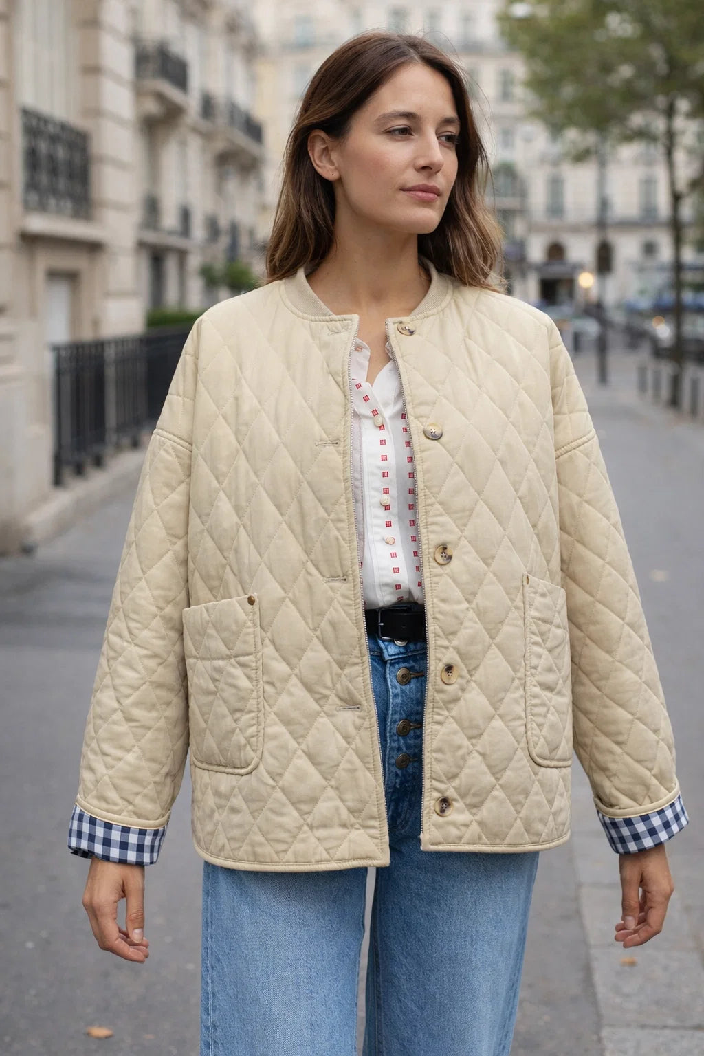 Veste Matelassé Doublure Vichy