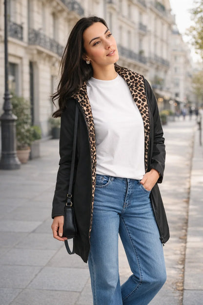 Imperméable Long Réversible Léopard